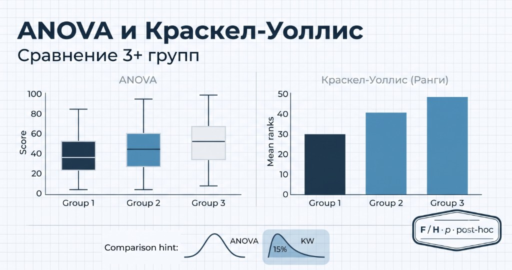 ANOVA и Краскел-Уоллис: сравнение трёх и более групп